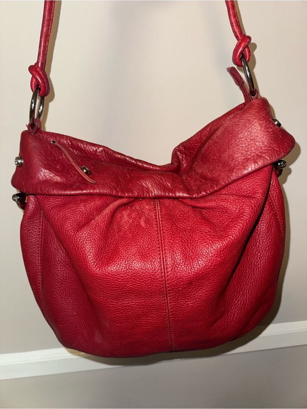 Allison Scott Red Leather Hobo Shoulder Bag